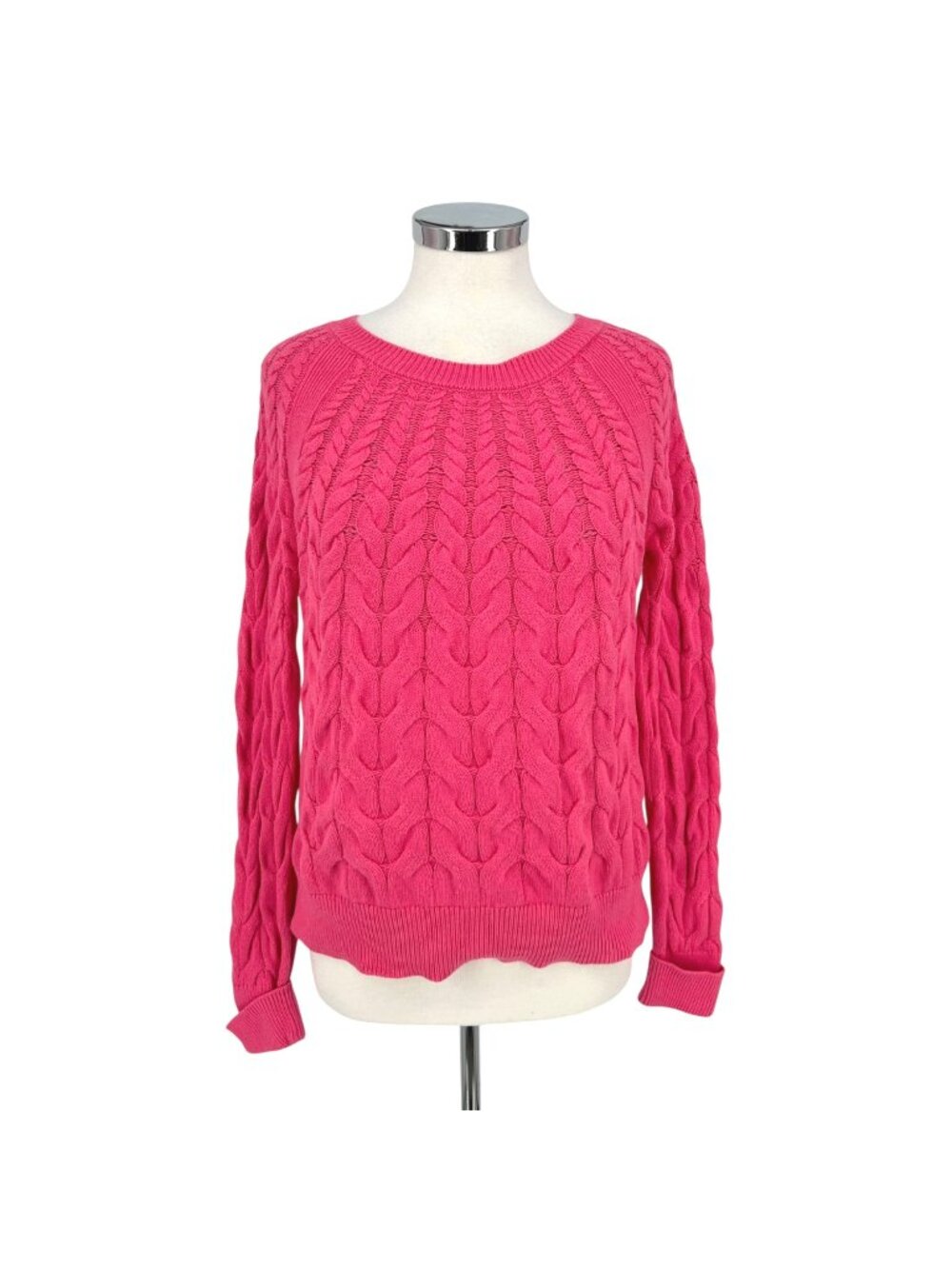 Talbots Pink Cable Knit Preppy Sweater Crewneck Cotton Wool Blend Size Small